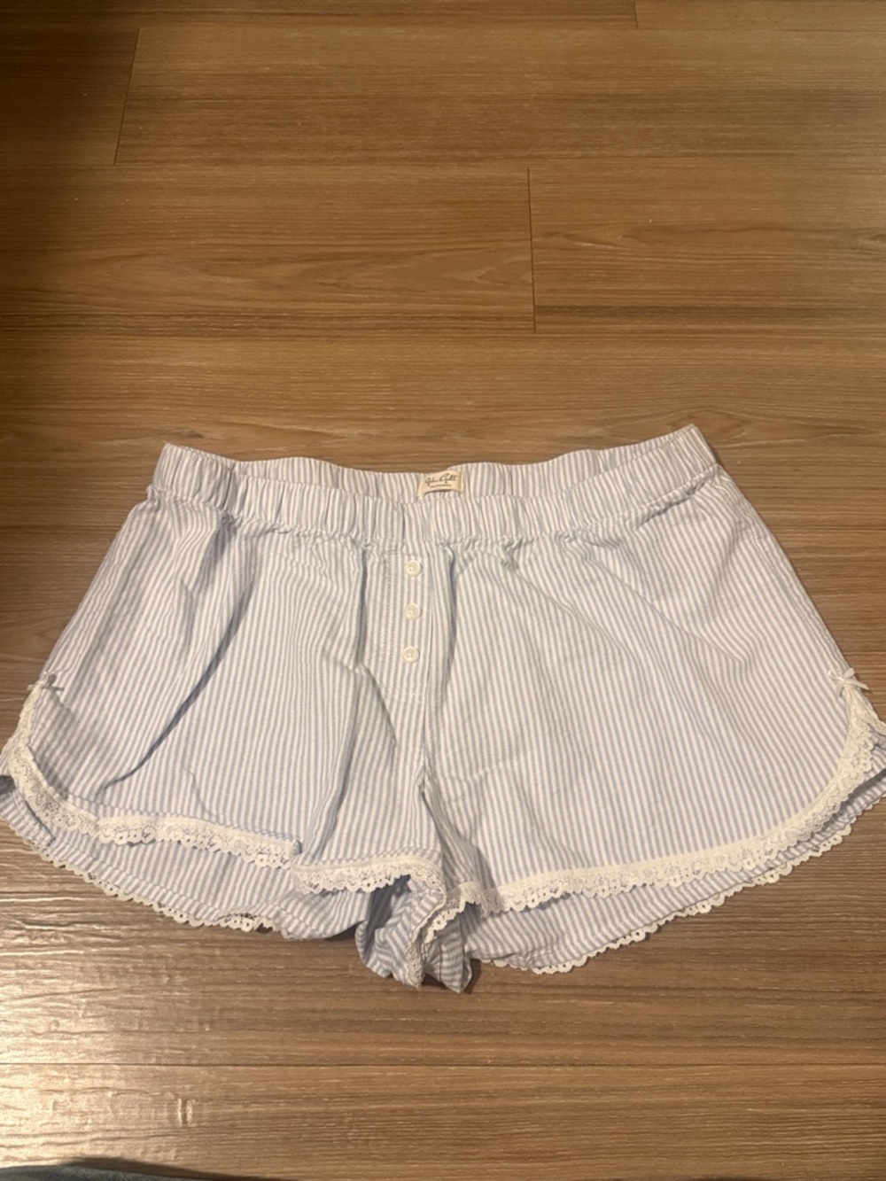 Brandy Melville Pacsun light Blue Striped Lace-Trim Women’s Shorts Bow Lounge